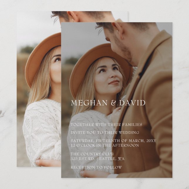 Simple Full Photo Overlay Wedding  Invitation (Front/Back)