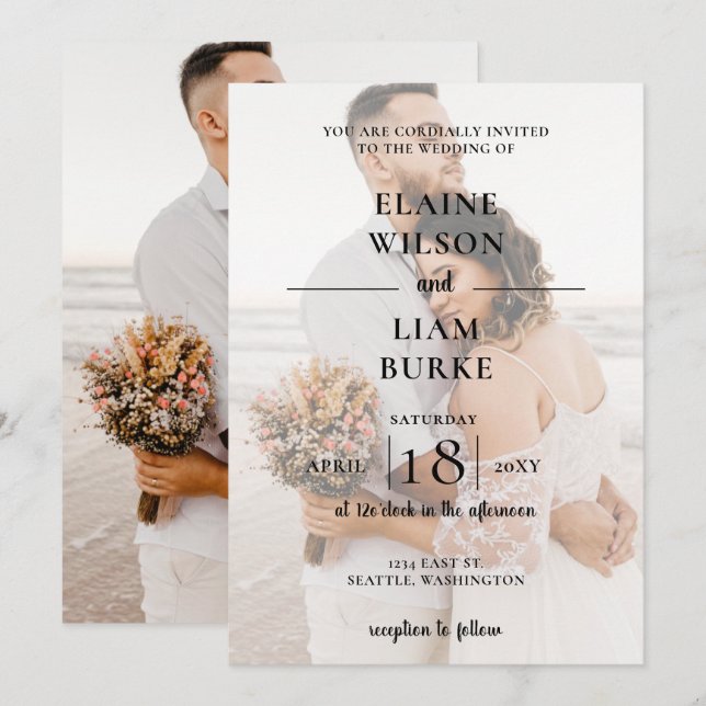 Simple Full Photo Overlay Wedding Invitation (Front/Back)