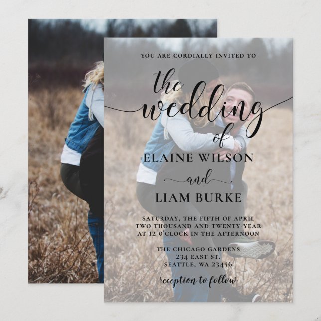 Simple Full Photo Overlay Wedding Invitation (Front/Back)