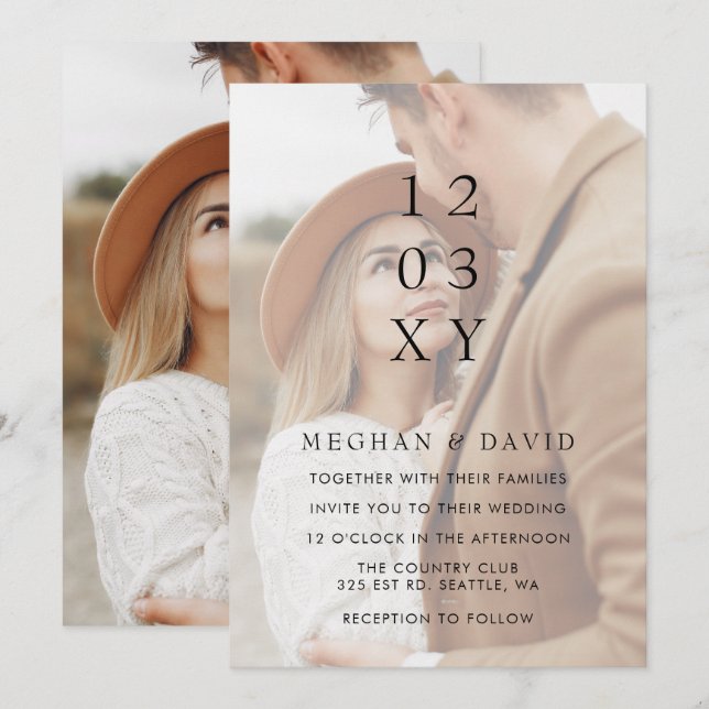 Simple Full Photo Overlay Wedding  Invitation (Front/Back)