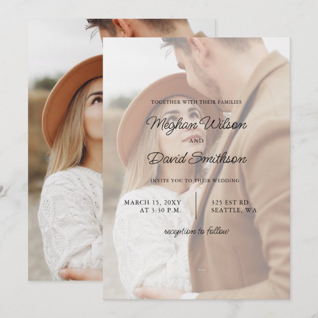 Simple Full Photo Overlay Wedding  Invitation (Front/Back)