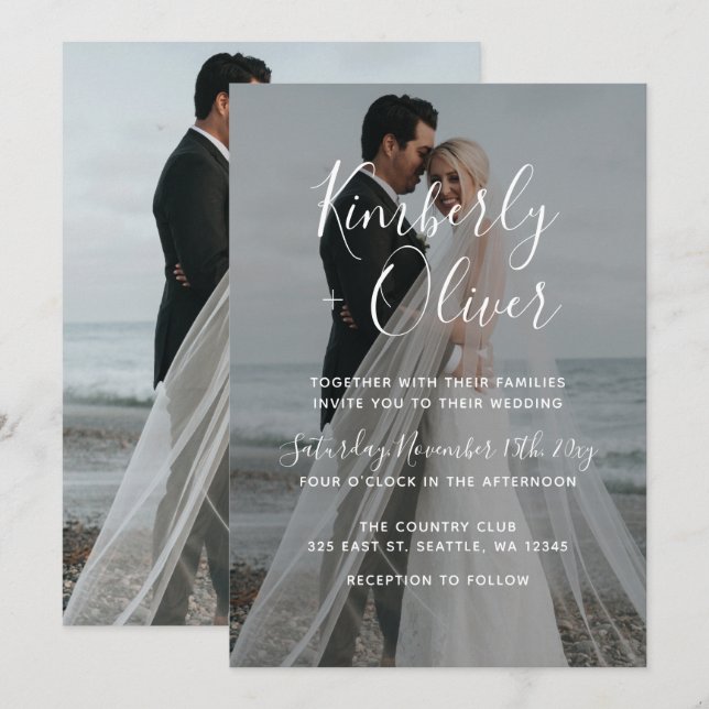 Simple Full Photo Overlay Wedding Invitation (Front/Back)