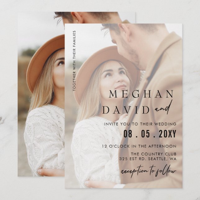 Simple Full Photo Overlay Wedding  Invitation (Front/Back)