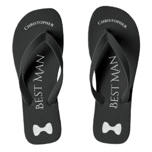 Simple Fun Best Man Name & Bow Tie Wedding Jandals