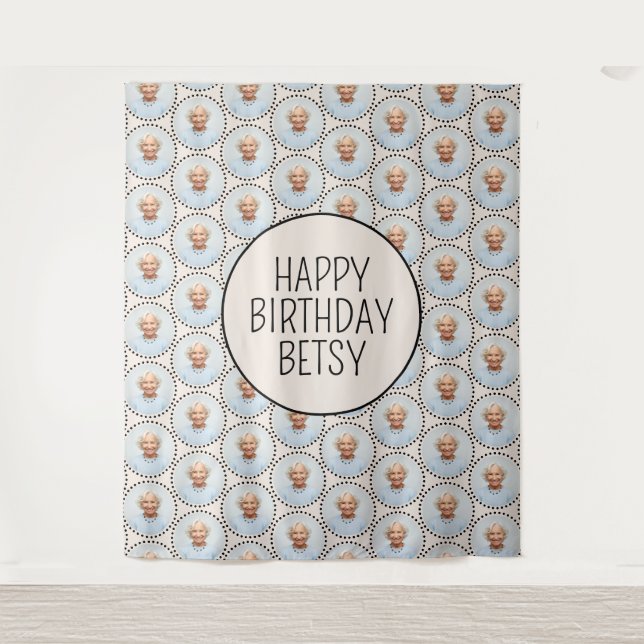 Simple Fun Chic Editable Birthday Photo Polka Dot  Tapestry (Front)