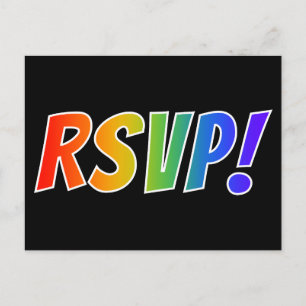Simple, Fun, Colourful Rainbow Letters "RSVP!" Postcard