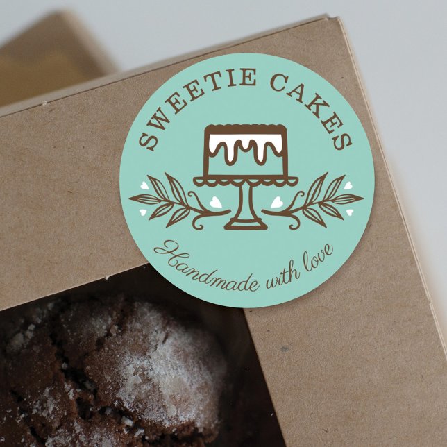Simple, Fun & Minimal Style Bakery Cake Logo Teal Classic Round Sticker (Creator Uploaded)