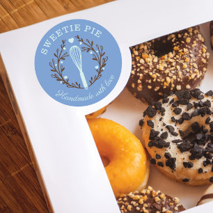 Simple, Fun & Minimal Style Bakery Whisk Logo Blue Classic Round Sticker