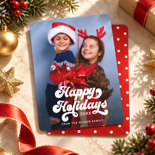 Simple Fun Modern Typography Retro Happy Photo Holiday Card