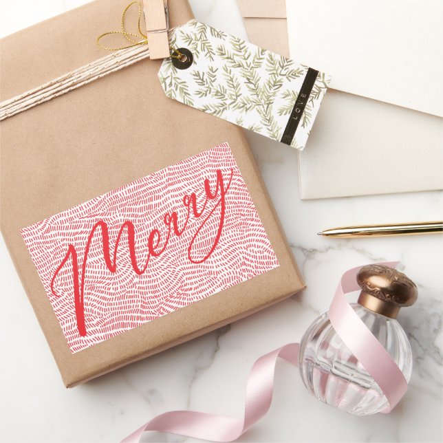 Simple Fun Red  Doodle Merry Christmas Holiday Rectangular Sticker (Gifting)