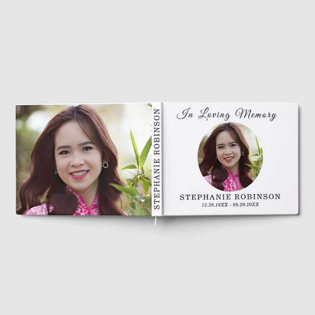 Simple Funeral 2 Photo Modern Memorial Keepsake Guest Book (Full)