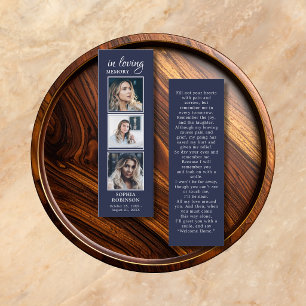 Simple Funeral 3 Photo Navy Blue Prayer Card