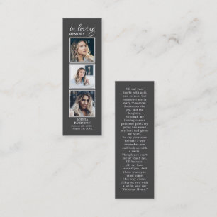Simple Funeral 3 Photo Sympathy Grey Prayer Card