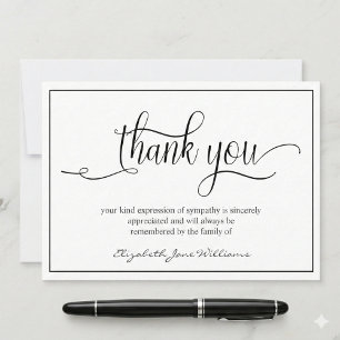 Simple Funeral Black Boarder Bereavement Thank You Card