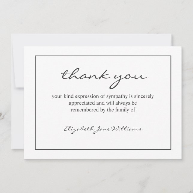 Simple Funeral Black Boarder Thank You Card (Front)