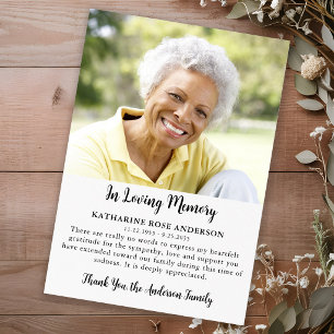 Simple Funeral Custom Photo Memorial Sympathy Thank You Card