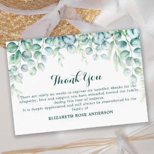 Simple Funeral Elegant Greenery Memorial Sympathy Thank You Card