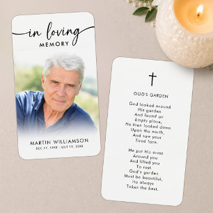 Simple Funeral In Memory Photo Cross Prayer Card
