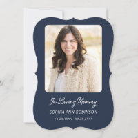 Simple Funeral Memorial Blue Remembrance Cards