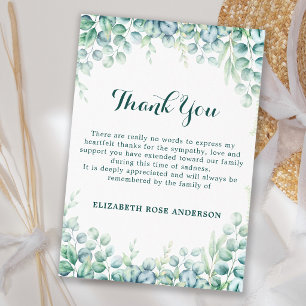 Simple Funeral Memorial Elegant Greenery Sympathy Thank You Card