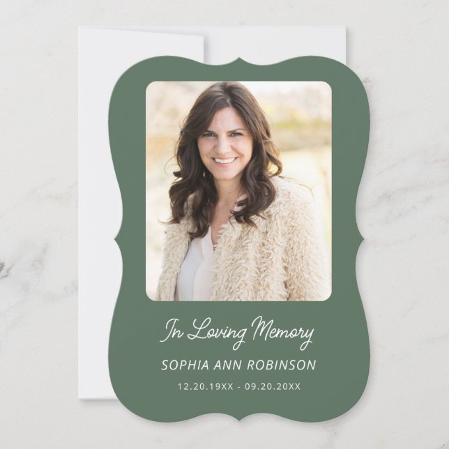 Simple Funeral Memorial Modern Sage Green Cards (Front)