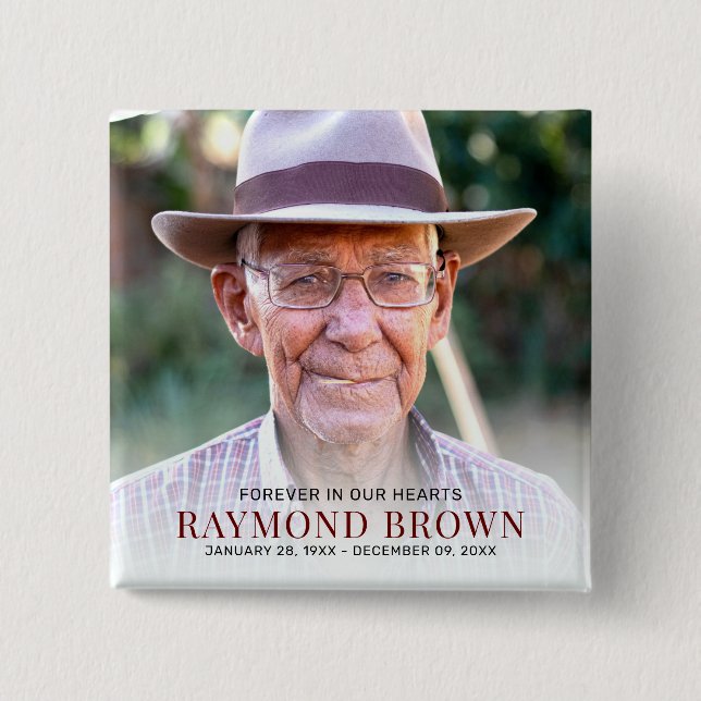 Simple Funeral Memorial Photo Remembrance  15 Cm Square Badge (Front)