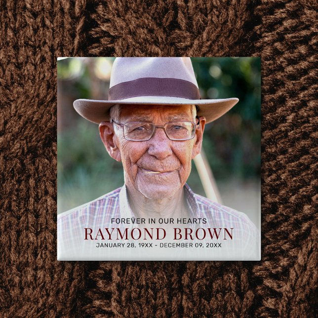 Simple Funeral Memorial Photo Remembrance  15 Cm Square Badge (Creator Uploaded)