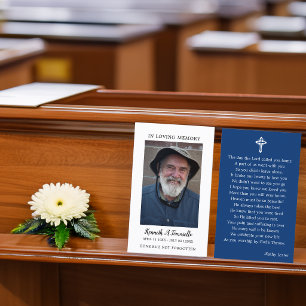 Simple Funeral Memorial Prayer Photo Blue Card