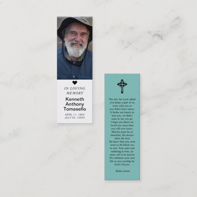 Simple Funeral Memorial Prayer Photo Bookmark Card (Front/Back)