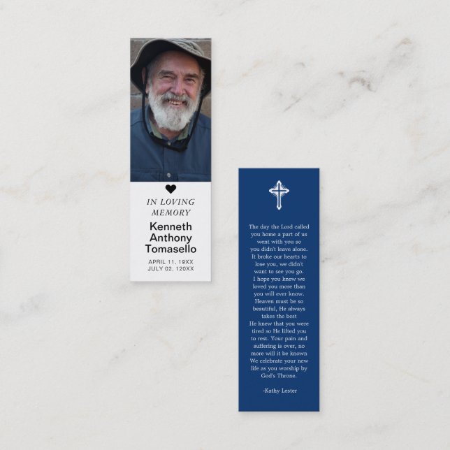 Simple Funeral Memorial Prayer Photo Bookmark Card (Front/Back)