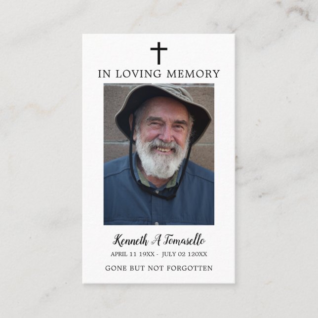 Simple Funeral Memorial Prayer Photo Card (Front)