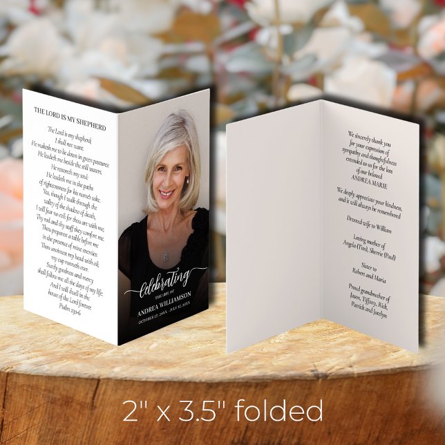 Simple Funeral Memorial Prayer Photo Card (SMALL Celebrating the Life of memorial photo folded cards, 2" x 3.5" finished size)