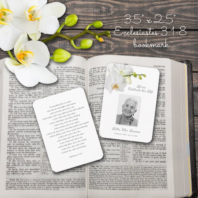 Simple Funeral Memorial Prayer Photo Card (Photo memorial bookmark with Ecclesiastes 3:1-8 on the back.)