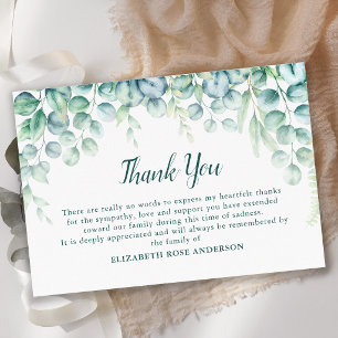 Simple Funeral Modern Greenery Sympathy Memorial Thank You Card