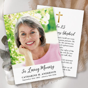 Simple Funeral Photo & Cross Memorial Prayer Card
