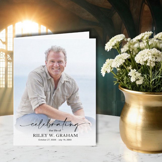 Simple Funeral Photo Folded Thank You Card (Funeral celebration of life folded thank you cards, photo on the front and message printed inside)