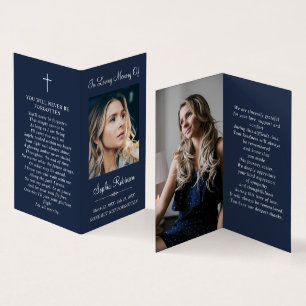 Simple Funeral Photo Folder Blue Prayer Card