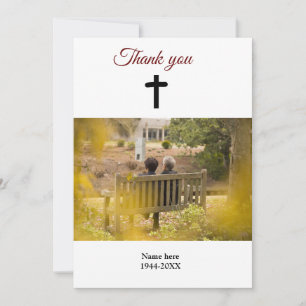 Simple funeral photo keepsaking thank you card
