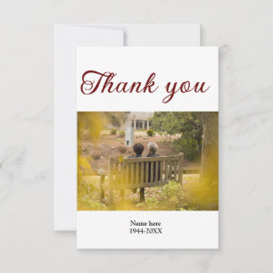 Simple funeral photo keepsaking thank you card