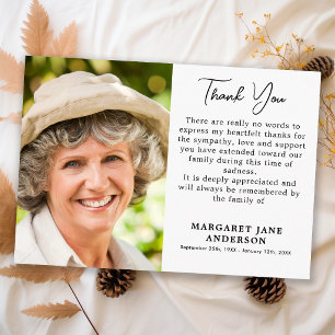 Simple Funeral Photo - Memorial Sympathy Thank You Card