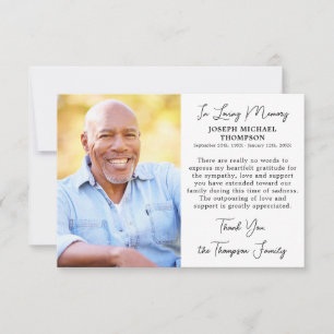 Simple Funeral Photo Personalised Memorial Thank You Card