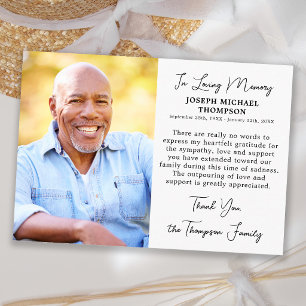 Simple Funeral Photo Personalised Memorial Thank You Card