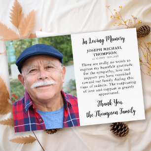 Simple Funeral Photo Personalised Memorial Thank You Card