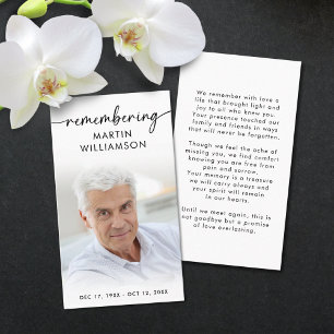 Simple Funeral Photo Remembering Name Prayer Card