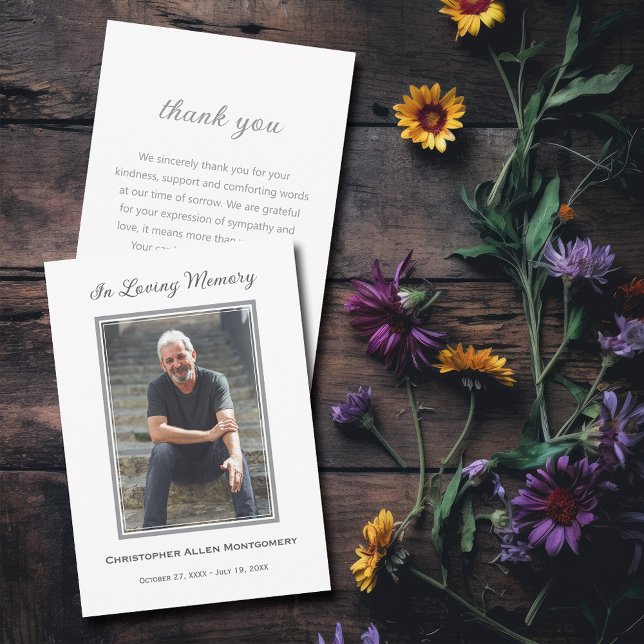 Simple Funeral Photo Sympathy Memorial Card (Simple funeral photo sympathy memorial flat note cards)