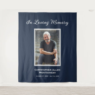 Simple Funeral Photo Sympathy Memorial Navy Blue Tapestry