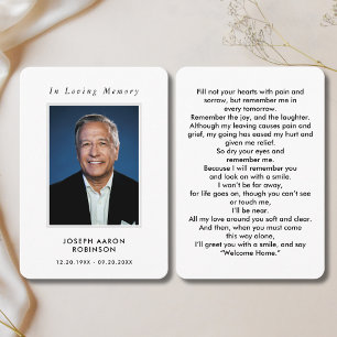Simple Funeral Photo Sympathy Memorial Prayer Card