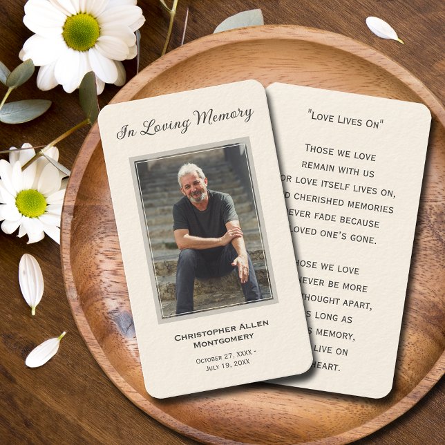 Simple Funeral Photo Sympathy Memorial Prayer Card (Simple funeral photo memorial prayer cards with a poem or prayer on the back)