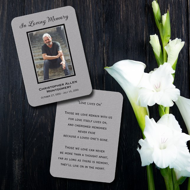Simple Funeral Photo Sympathy Memorial Prayer Card (Simple funeral photo memorial keepsake bookmark prayer cards with a poem or prayer on the back)