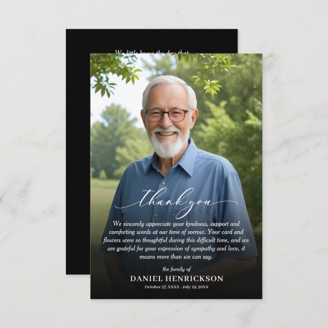 Simple Funeral Photo Sympathy Thank You Card (Front/Back)